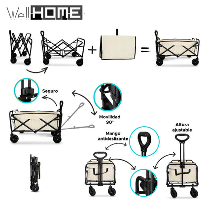 Well Home Carrito Para La Playa Plegable 73,5x51x92cm_1