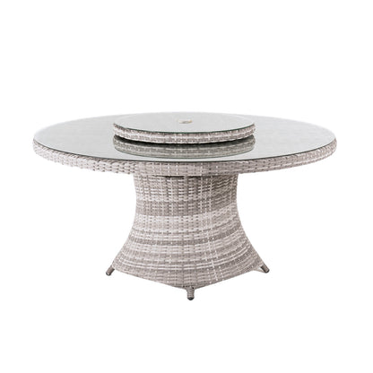 Mesa De Terraza Redonda, Tamaño: 150x75 Cm, Aluminio Y Ratán Sintético Plano Color Gris, Cristal Templado De 5 Mm_0