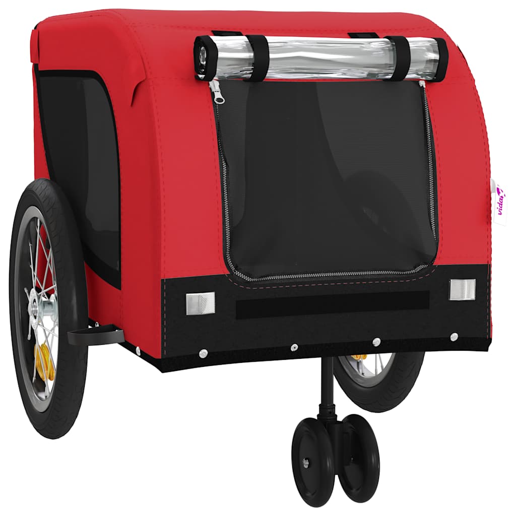 Remolque De Bicicleta Mascotas Hierro Tela Oxford Rojo Negro_3
