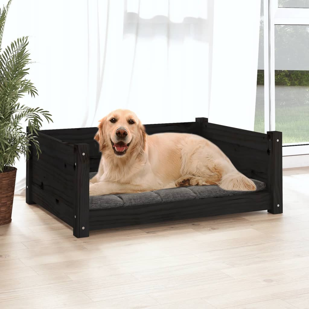 Vidaxl Cama Para Perros Madera Maciza De Pino Negro 75,5x55,5x28 Cm_1