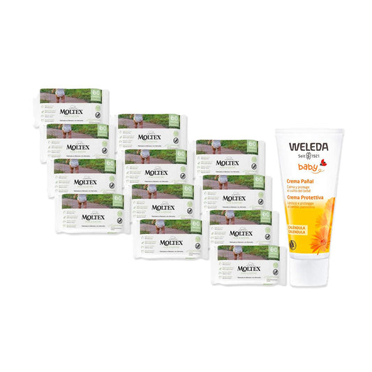 PACOTE ESPECIAL Creme para Fraldas Weleda Calendula 75ml + Embalagem de 12 Toalhetes Moltex Pure &amp; Nature 60 Unidades