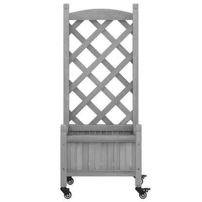 Jardinera Con Enrejado Y Ruedas Madera Maciza De Abeto Gris_3