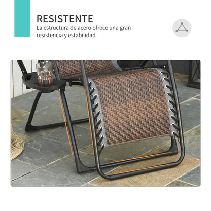 Outsunny Tumbona Plegable De Ratán Con Respaldo Ajustable Reposacabezas_5