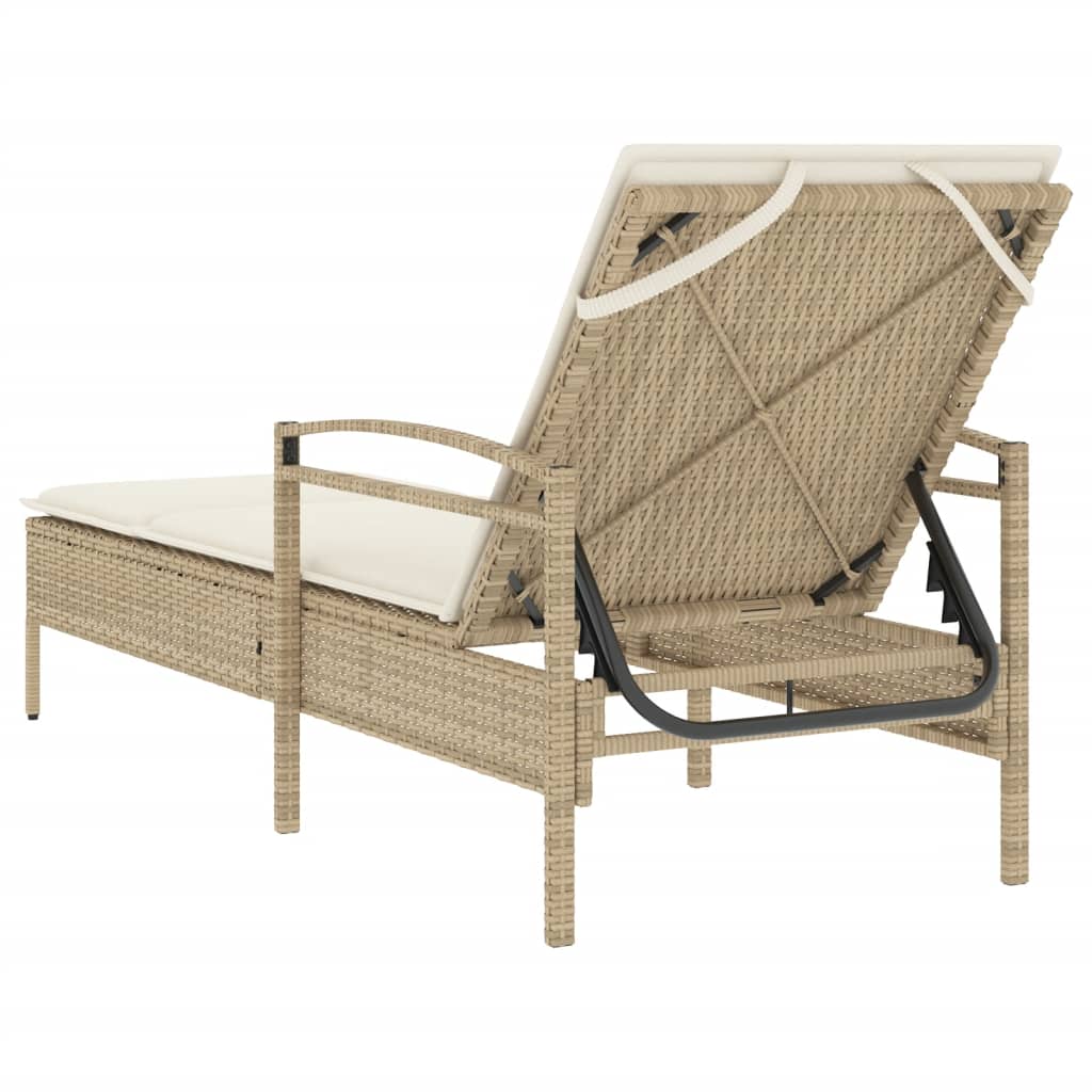 Tumbona Con Cojín Ratán Sintético Beige 63x200x81 Cm / Vetonek_5