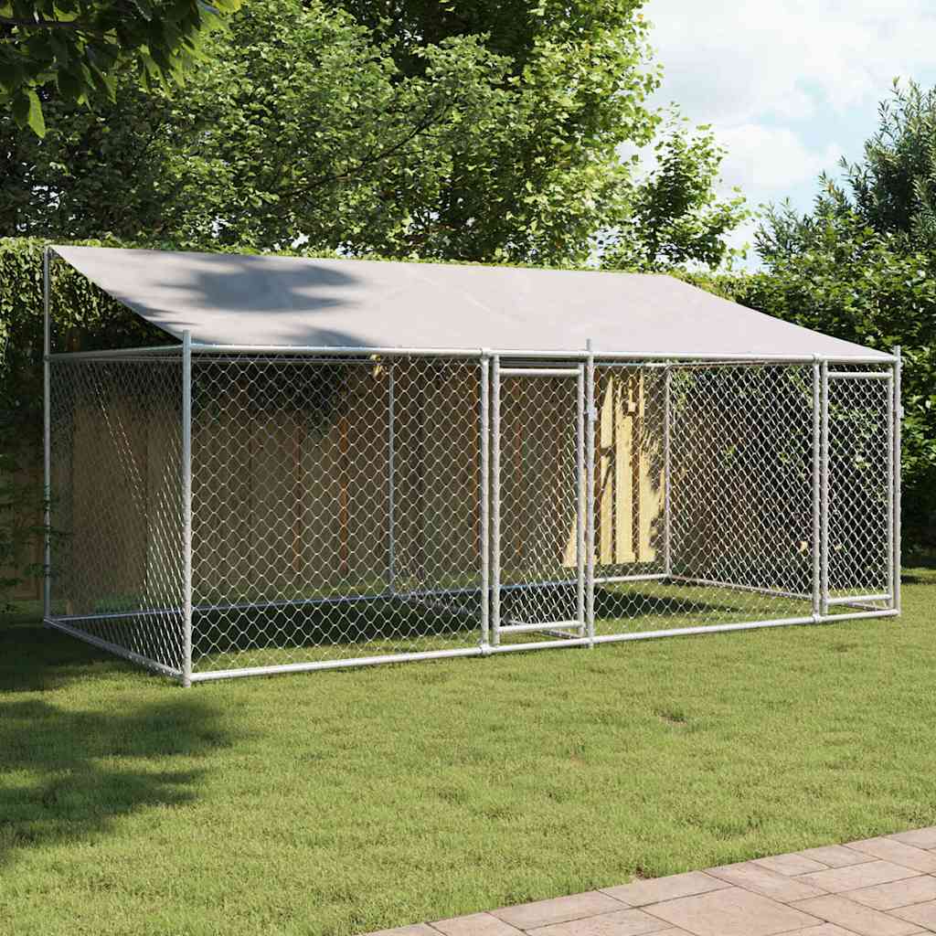 Jaula De Perros Techo Y Puertas Acero Galvanizado Gris 4x2x2 M_1