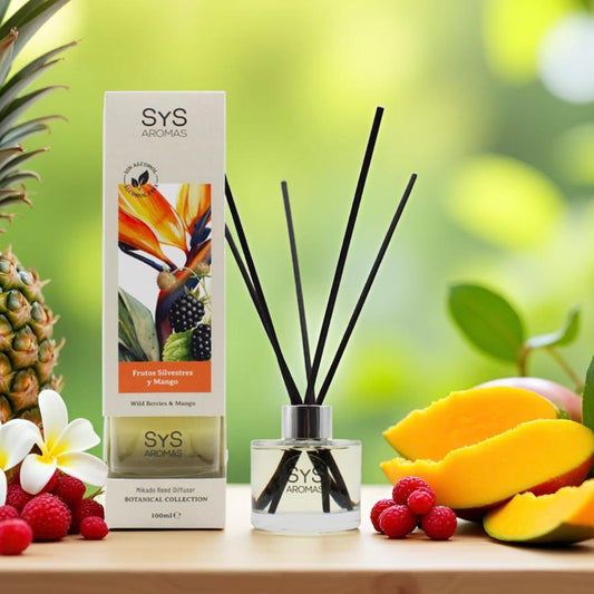 Sys Aromas Ambientador Mikado Frutos Silvestres y Mango Botanical - Sin Alcohol - Larga Duración - 100 Ml con 5 Varillas_0