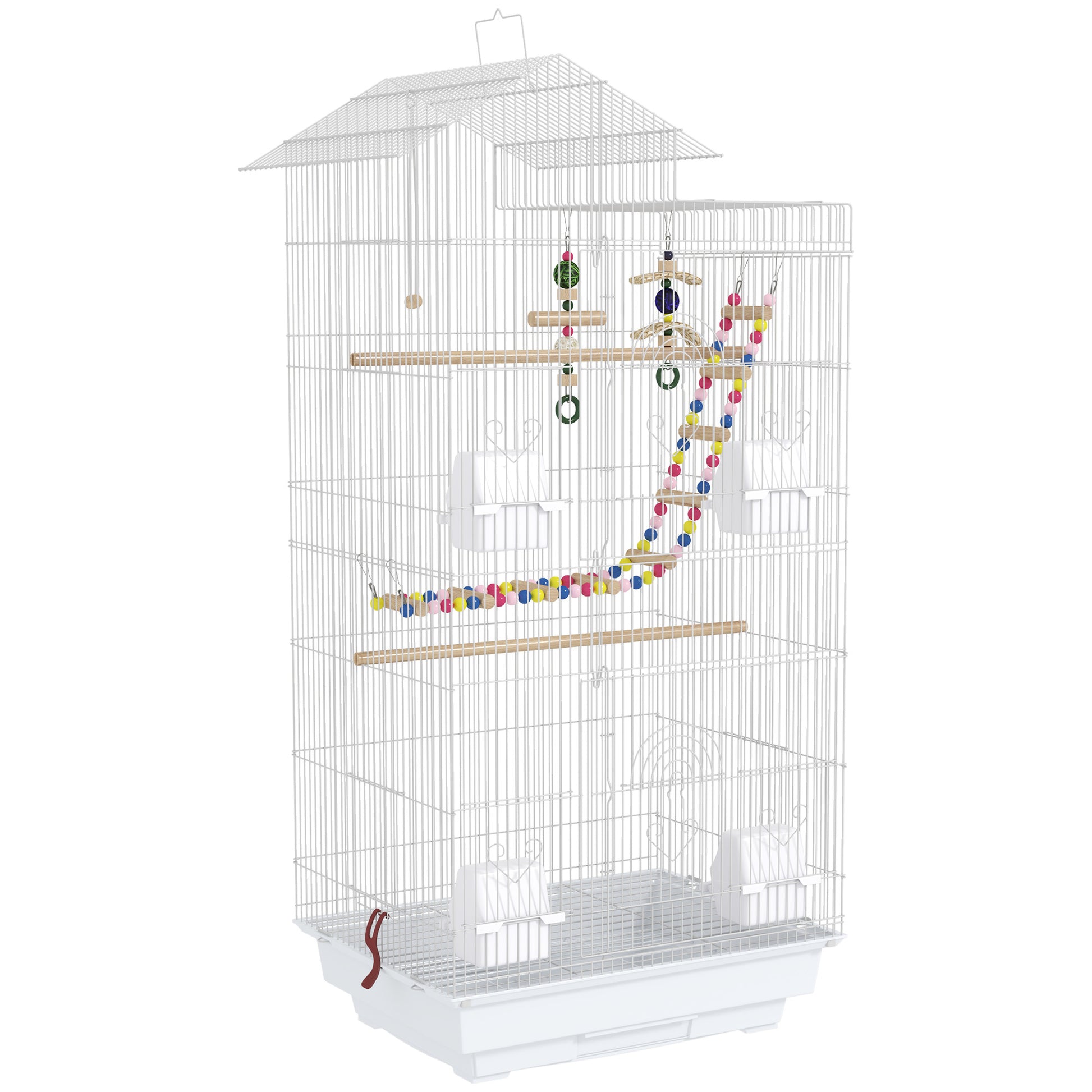 Pawhut Jaula Para Pájaros Con Puertas 4 Comederos Columpio 46x36x100 Cm Blanco_0