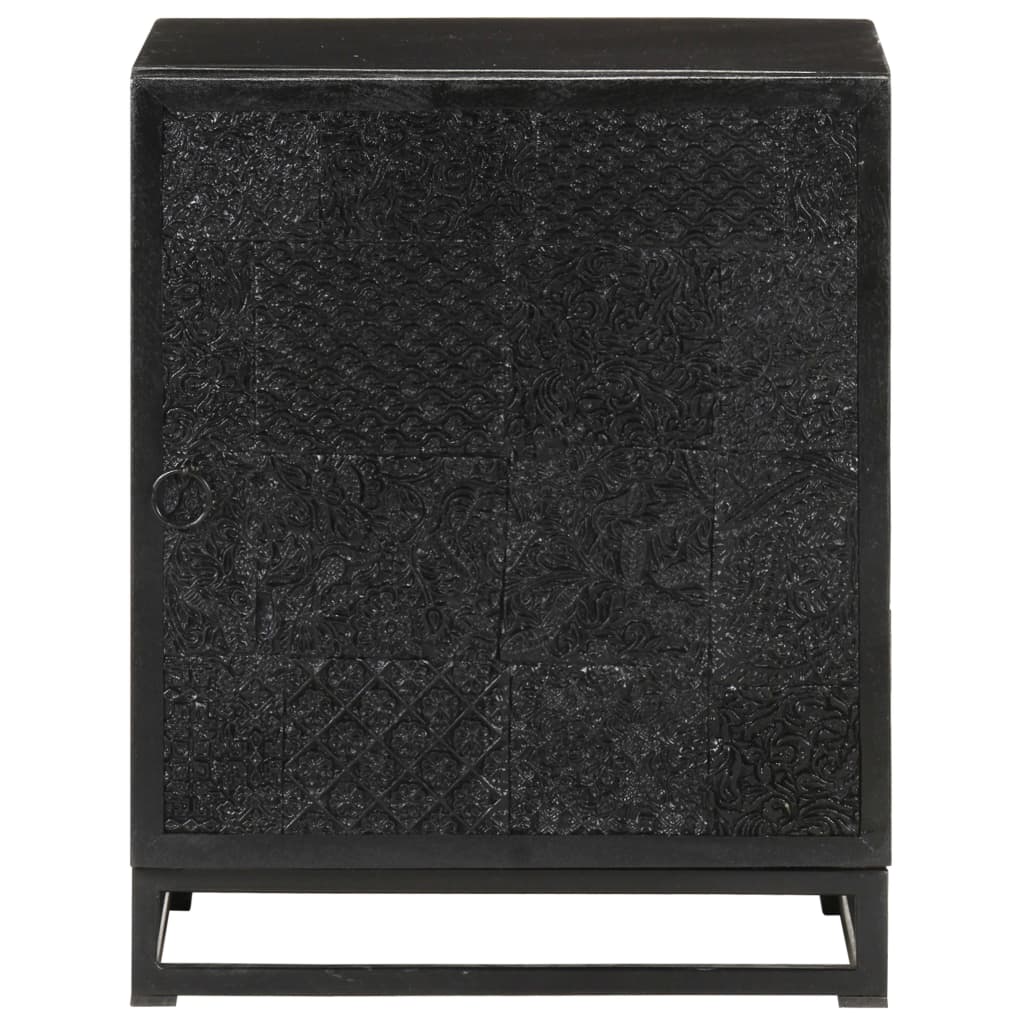 Mesita De Noche Madera Maciza Acacia Y Mango Negro 40x30x50 Cm_1