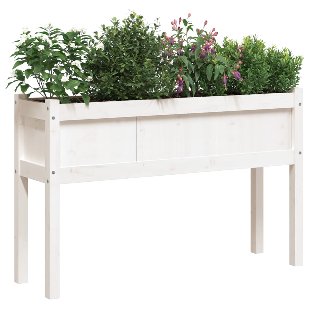 Jardinera Con Patas Madera Maciza De Pino Blanco 110x31x70 Cm_3