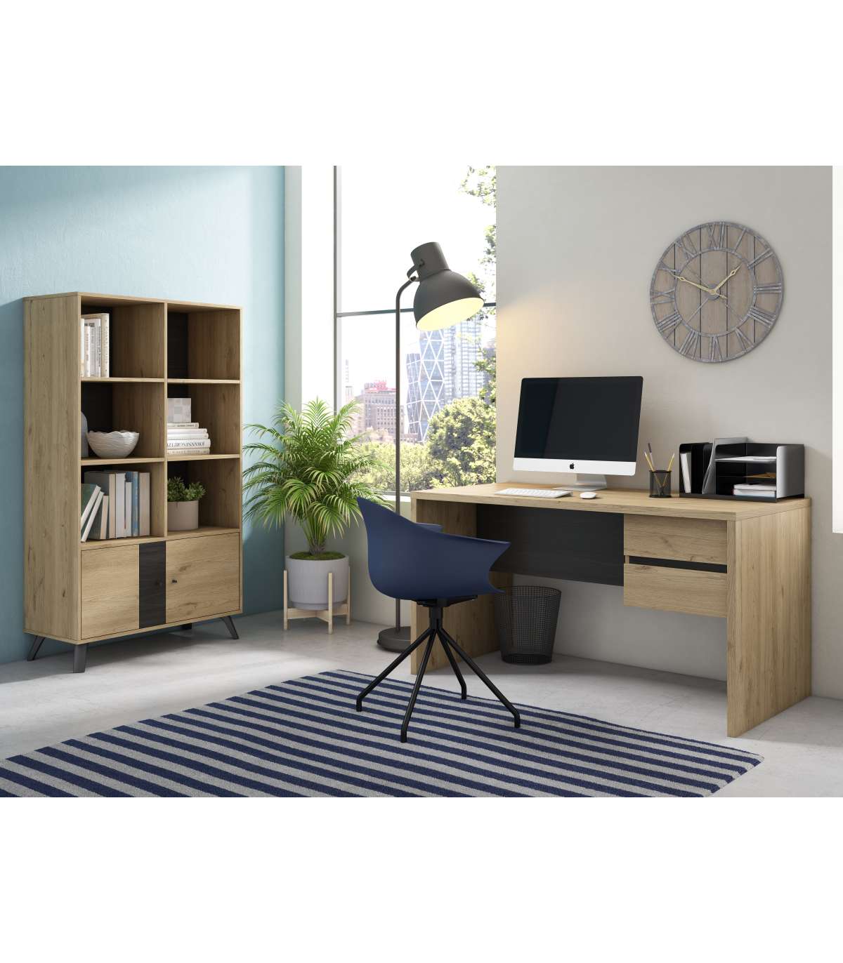 Estantería 2 Puertas 6 Huecos Natur Acabado Natural/bocamina, 92.1cm(ancho) 160.2cm(alto)_5