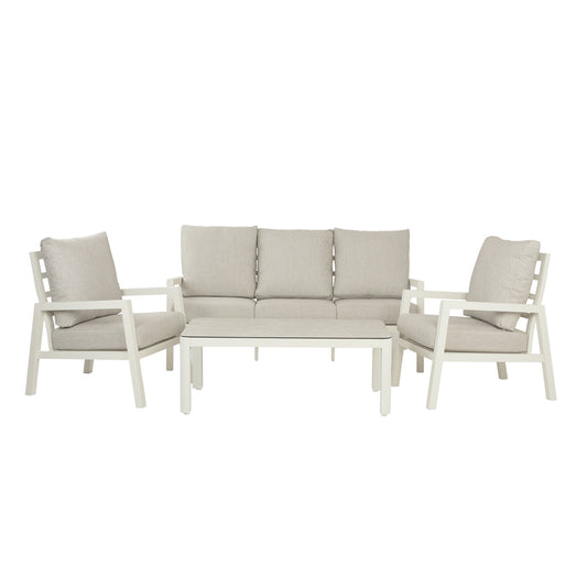 Conjunto De Sofás Para Jardín, Sofá 3 Plazas, Aluminio, Color Blanco Envejecido, Mesa:120x60x45cm Sillón:83x65,5x89 Cm Sofá:180x83x89 Cm Alto_0