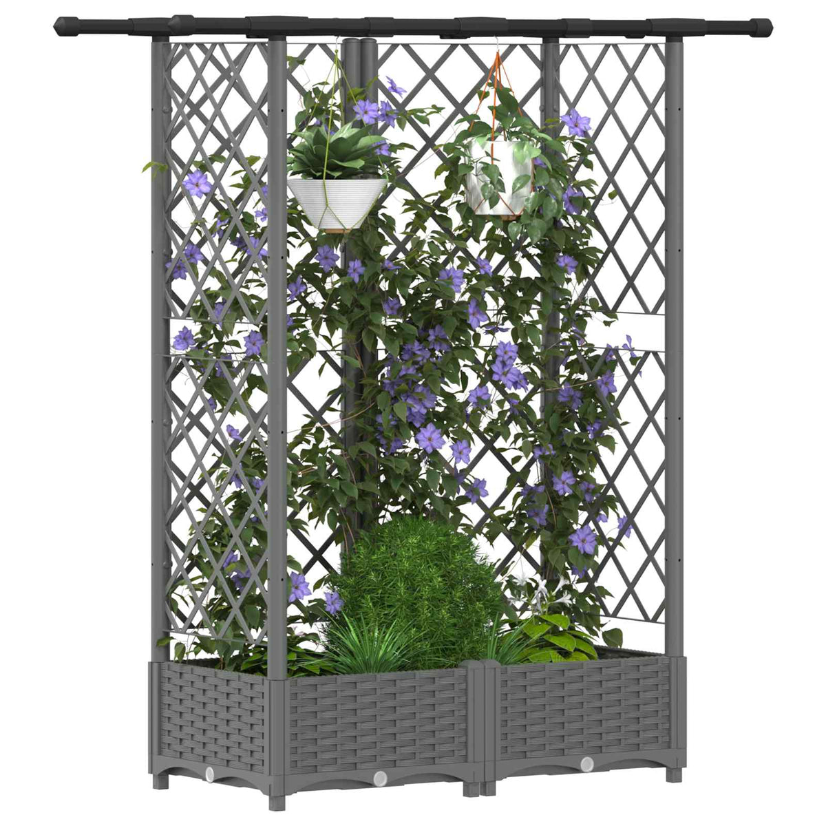 Cama Elevada Con Trellis Y Techo Gris Claro 124 X 40 X 121 Cm_2