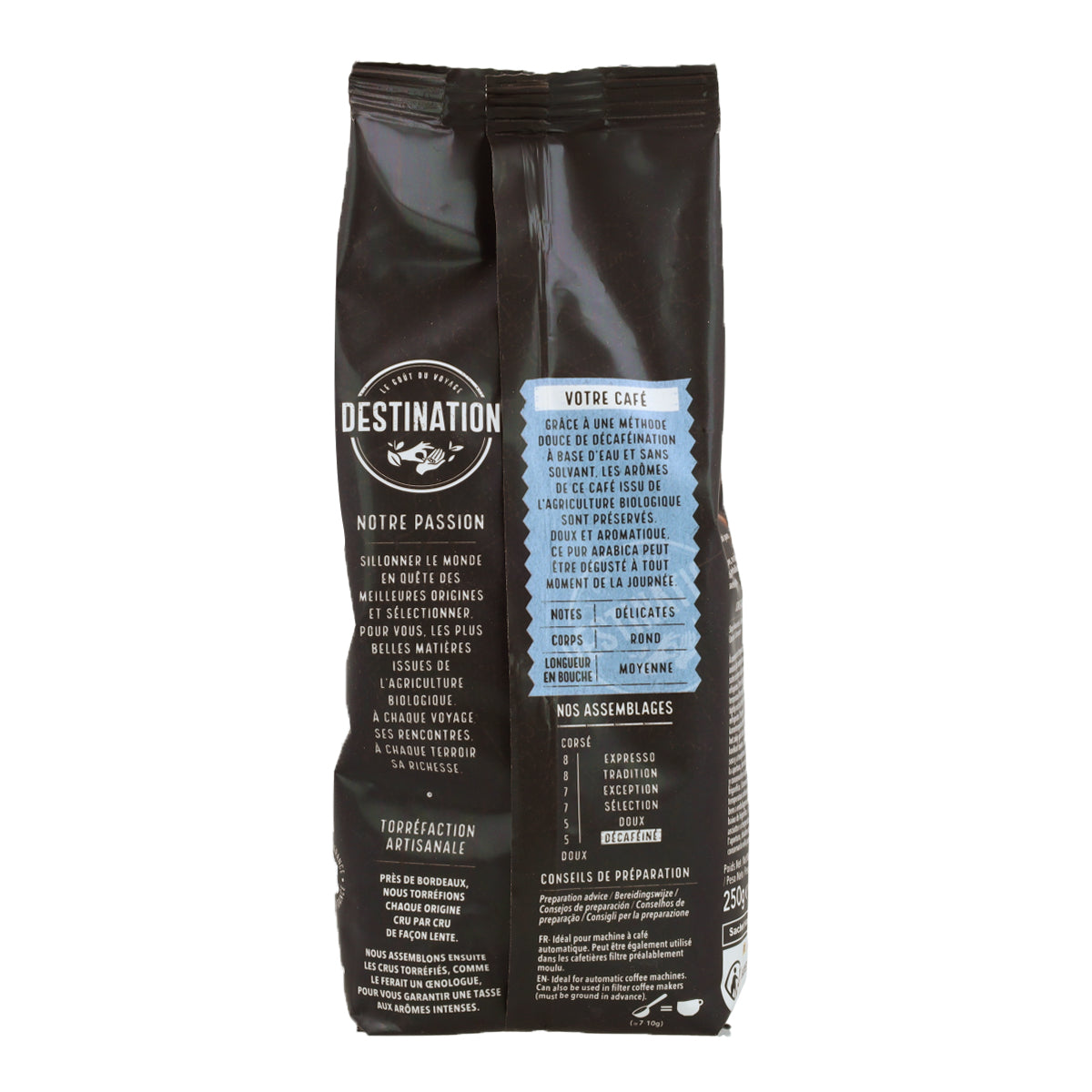 Café en Grano Descafeinado 100% Arábica Bio Destination 250 g