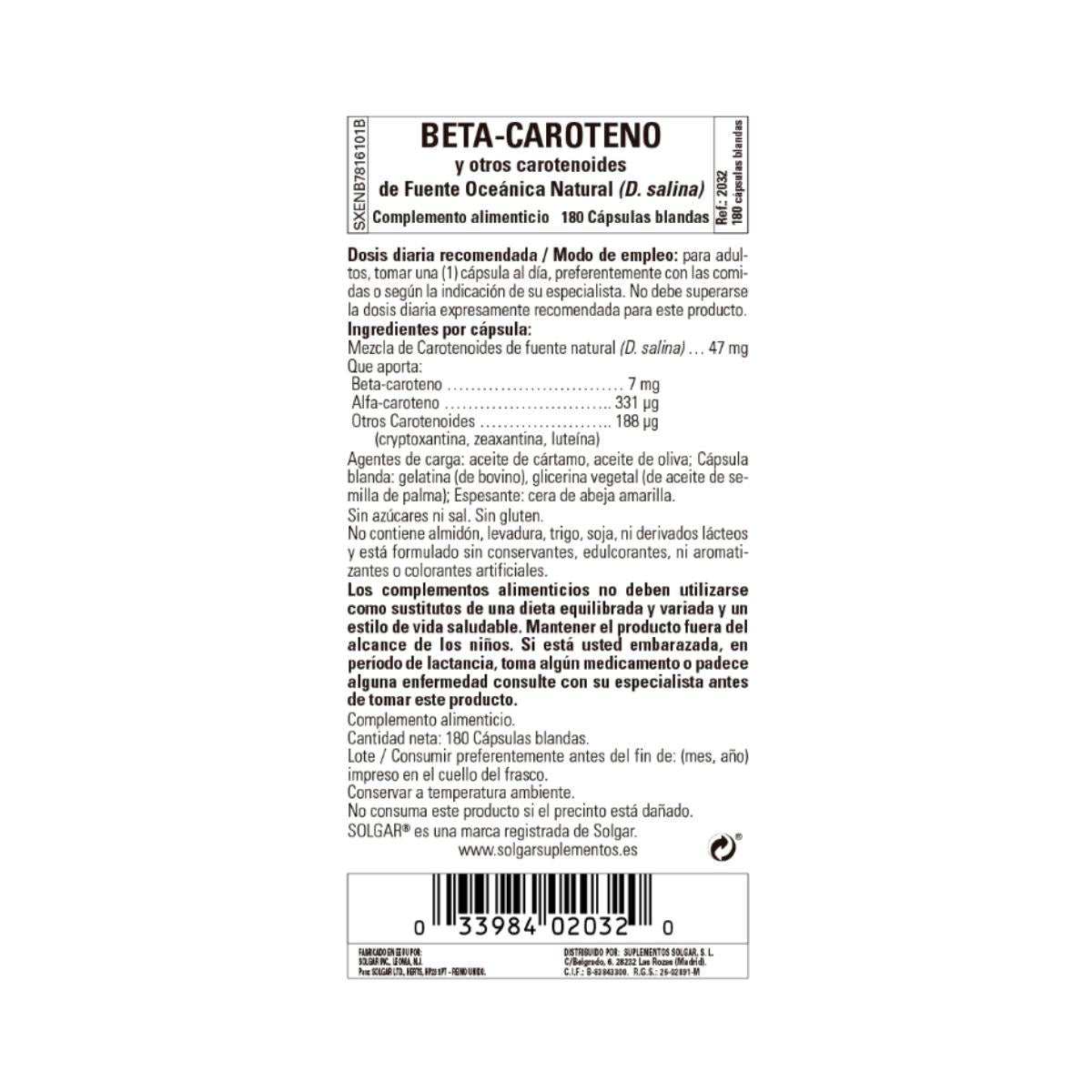 Betacaroteno Oceânico, 180 cápsulas de 7 mg