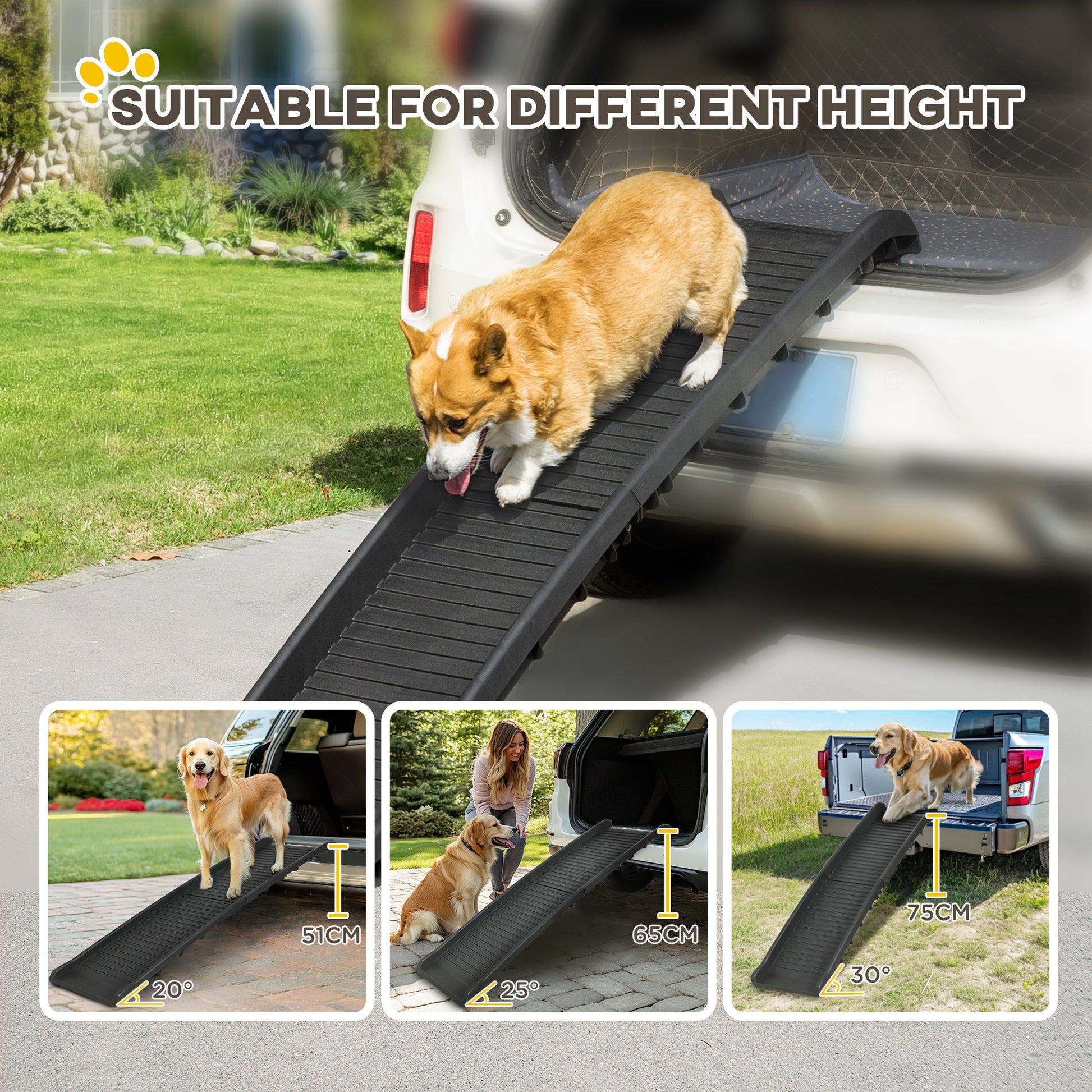 Pawhut Rampa Plegable Para Perros Antideslizante Para Coche Cama 155x39x14 Cm_3