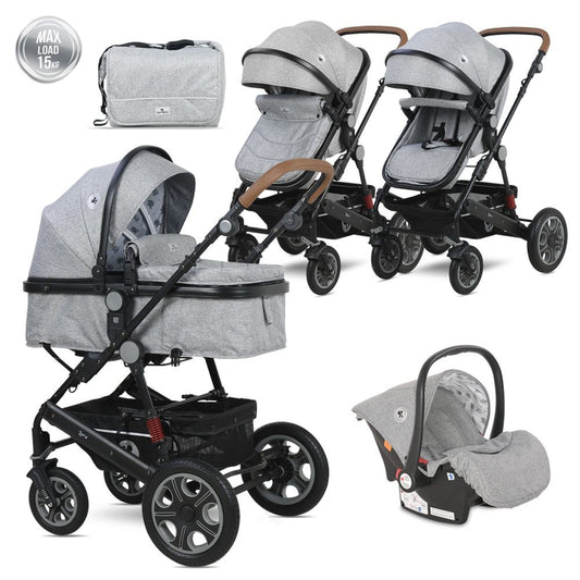 Carro De Bebé Tres Piezas Convertible Lora Hasta 15 Kg Cool Grey Elephants_0
