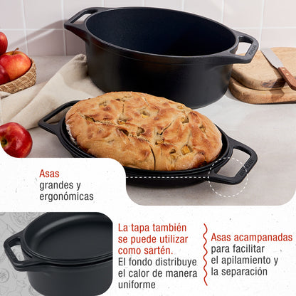 Victoria Horno Holandés Olla Inducción Hierro Fundido Curado 31cm, Tapa - Sartén, 5,7l, Sin Ptfe, 38847, Negro_2