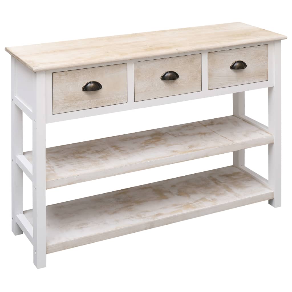 Aparador De Madera Color Natural Y Blanco 115x30x76 Cm_2