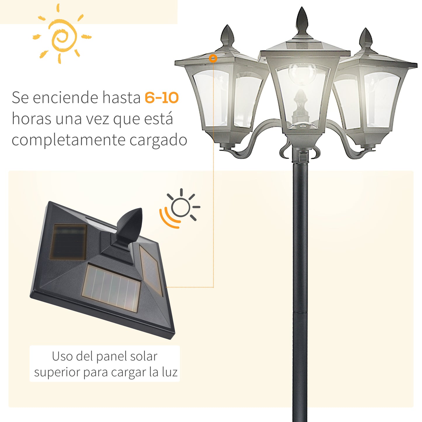 Outsunny Conjunto De 2 Farolas Solares De Exterior 51,5x47x182,5 Cm Negro_5