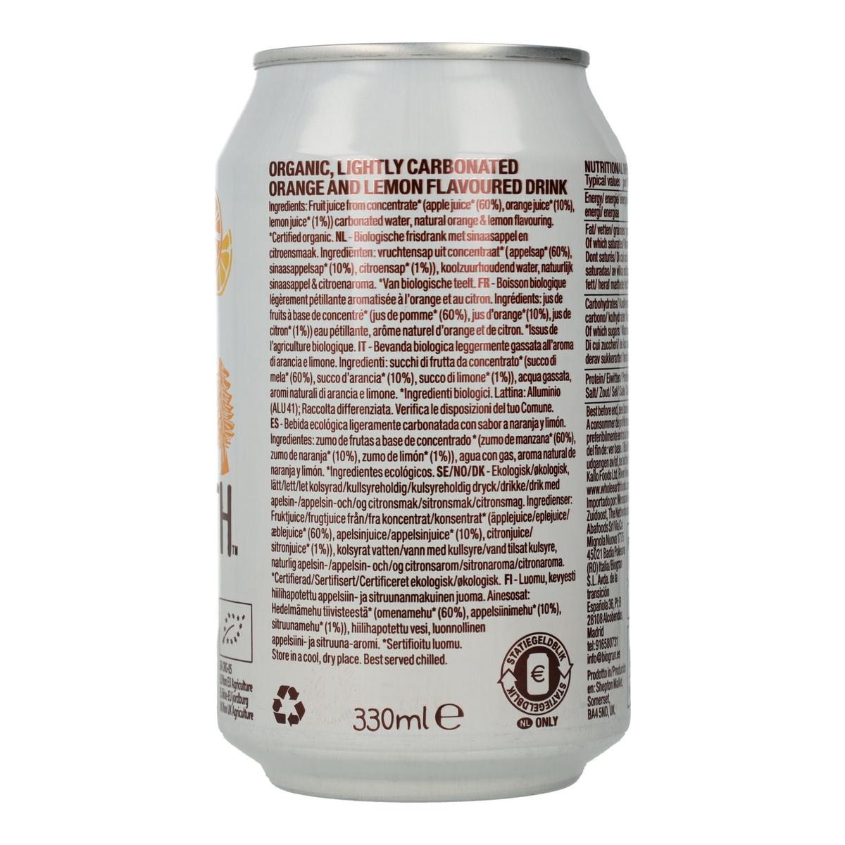 Embalagem de 6 Refrigerantes Biológicos de Laranja e Limão, 330 ml. Whole Earth