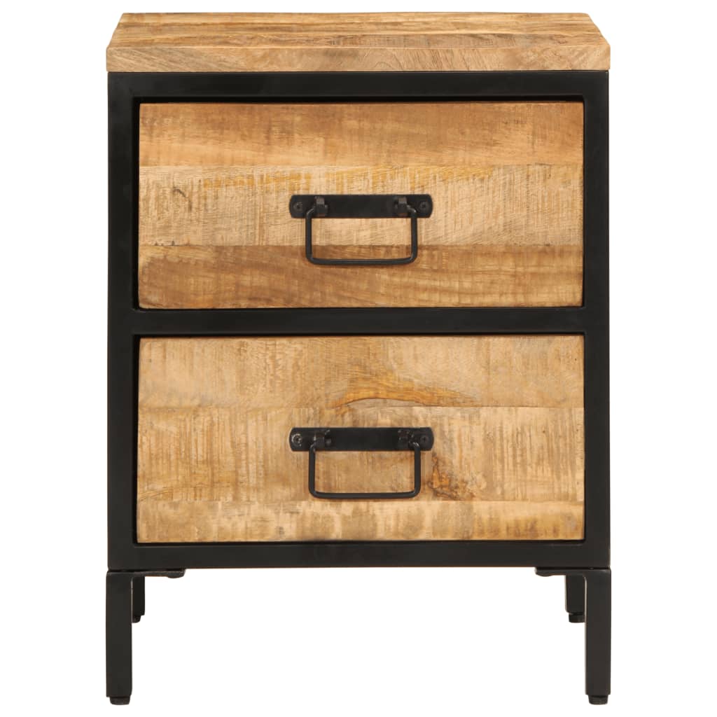Mesita De Noche 2 Cajones Madera Maciza Mango Rugosa 40x35x53cm_1