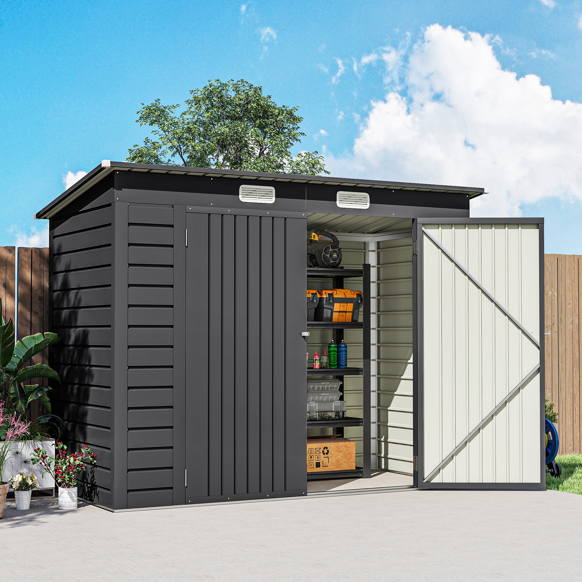 Outsunny Caseta De Jardín Exterior 2,7m² 249x121x183 Cm Con Doble Puerta Gris_4