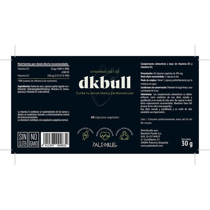 DKbull Vitaminas D3 + K2 Paleobull 60 cápsulas