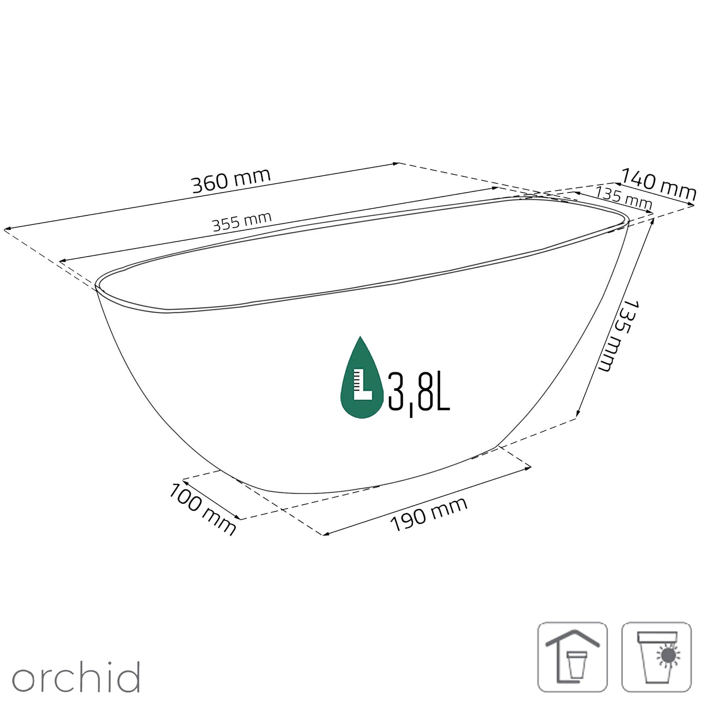 Maceta Coubi Orchid 3,8l., Dimensiones (mm) 360x150x132, Color Antracita_2