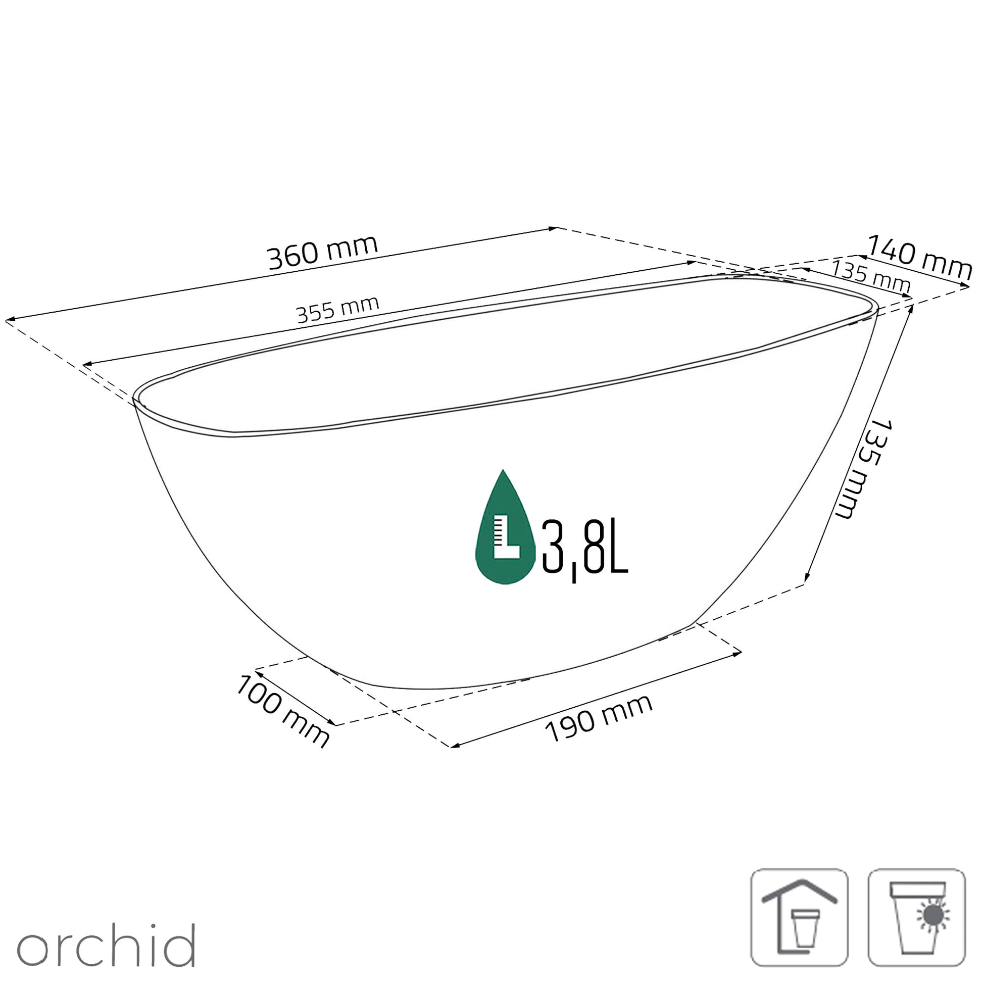 Maceta Coubi Orchid 3,8l., Dimensiones (mm) 360x150x132, Color Blanco_2