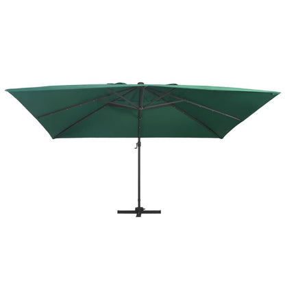 Vidaxl Sombrilla Voladiza Luces Led Y Poste Aluminio Verde 4x3 M_1