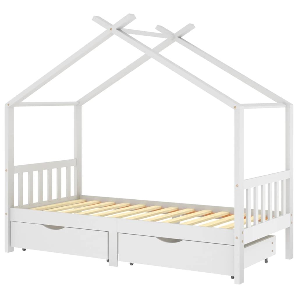 Vidaxl Estructura Cama Niños Y Cajones Madera Maciza Blanca 90x200 Cm_0