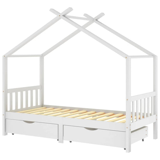 Vidaxl Estructura Cama Niños Y Cajones Madera Maciza Blanca 90x200 Cm_0