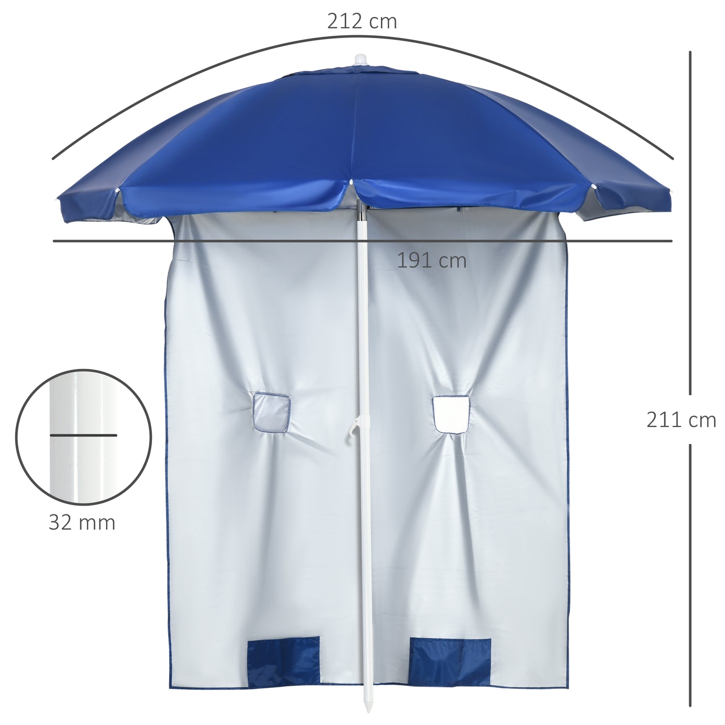 Outsunny Sombrilla De Playa Con Panel Lateral Ø191x211 Cm Techo Inclinable Azul_2