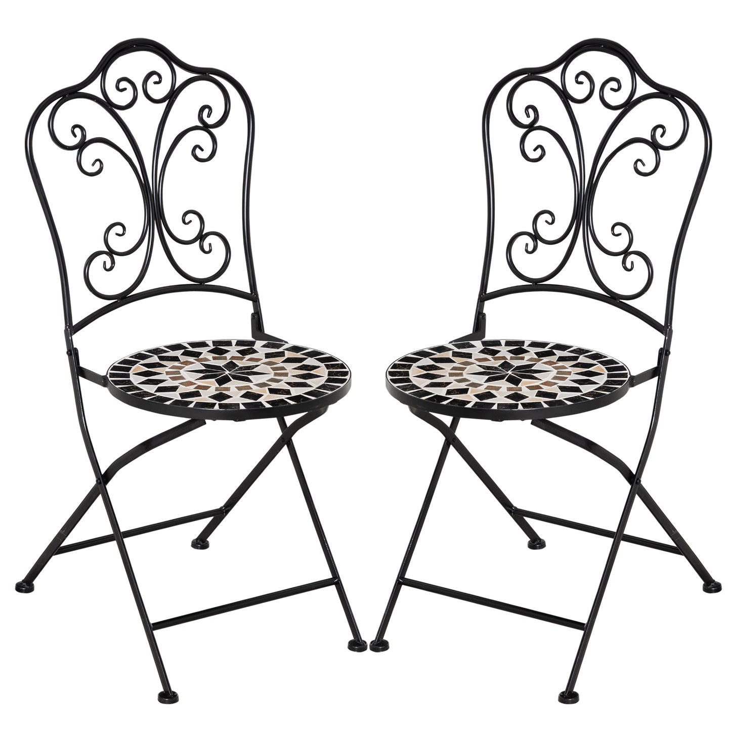 Outsunny Set De 2 Sillas De Jardín Plegables Con Mosaico Cerámico 40x50x92 Cm_0