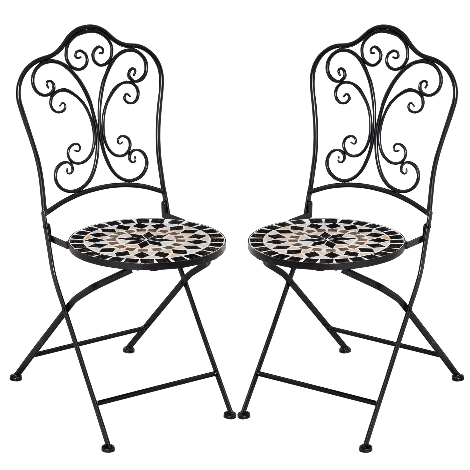 Outsunny Set De 2 Sillas De Jardín Plegables Con Mosaico Cerámico 40x50x92 Cm_0