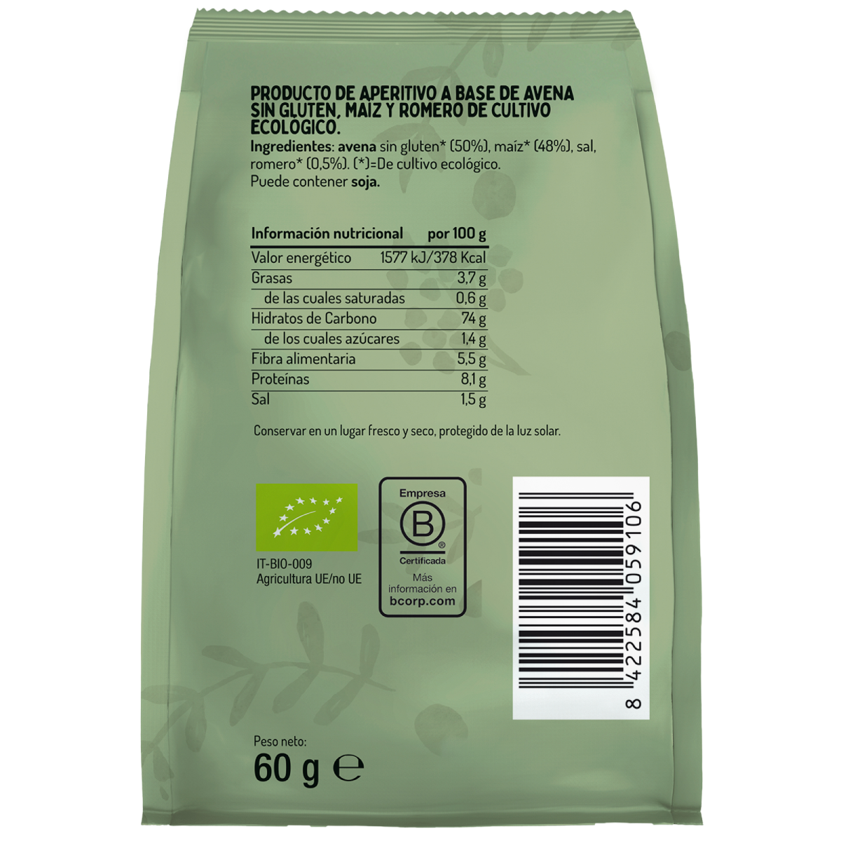 Snack de Maíz, Avena y Romero Bio El Granero 60 g