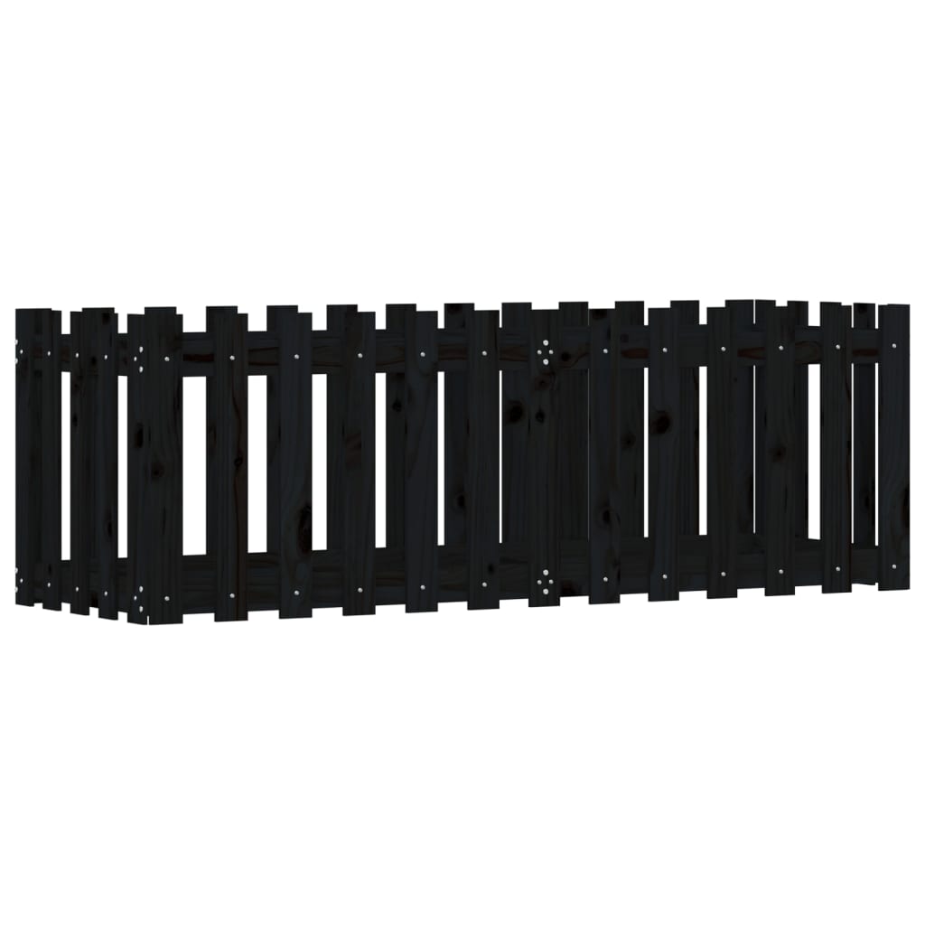 Arriate Elevado Jardín Con Valla Madera Pino Negro 150x50x50cm_0