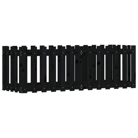 Arriate Elevado Jardín Con Valla Madera Pino Negro 150x50x50cm_0