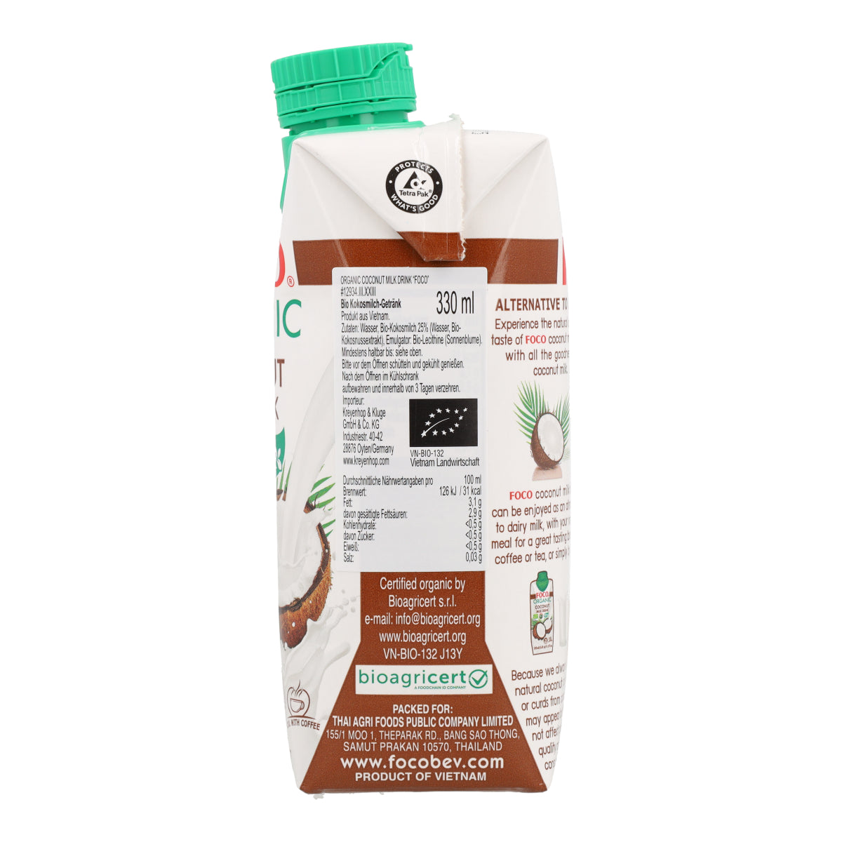 Bebida de leite de coco biológico Foco 330 ml.