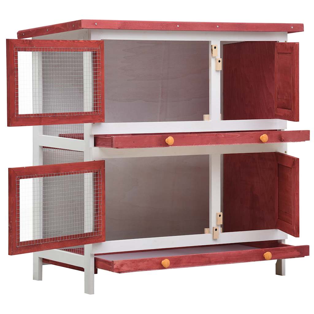 Jaula Conejera Con 4 Puertas Madera Rojo_2