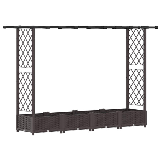 Cama Elevada Con Trellis Y Techo Marrón 203 X 40 X 121 Cm Pp_0