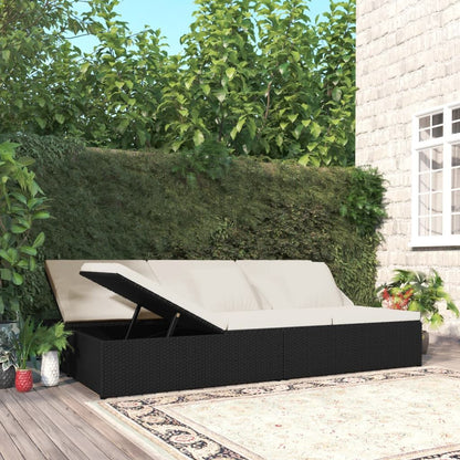 Vidaxl Tumbona Convertible Con Cojines De Ratán Sintético Negro_1