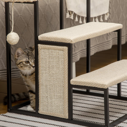 Pawhut Escalera Para Perros De 3 Niveles Con Bola Colgante 47x45x47 Cm Crema_4