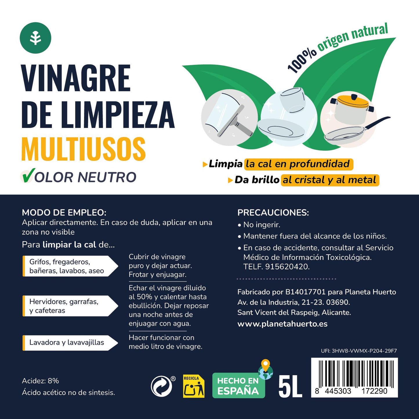 Vinagre de Limpeza Branco Planeta Huerto 5L
