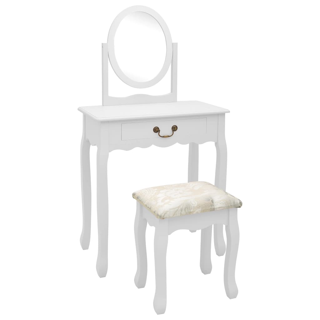 Tocador Y Taburete Madera Paulownia Y Mdf Blanco 65x36x128 Cm_0