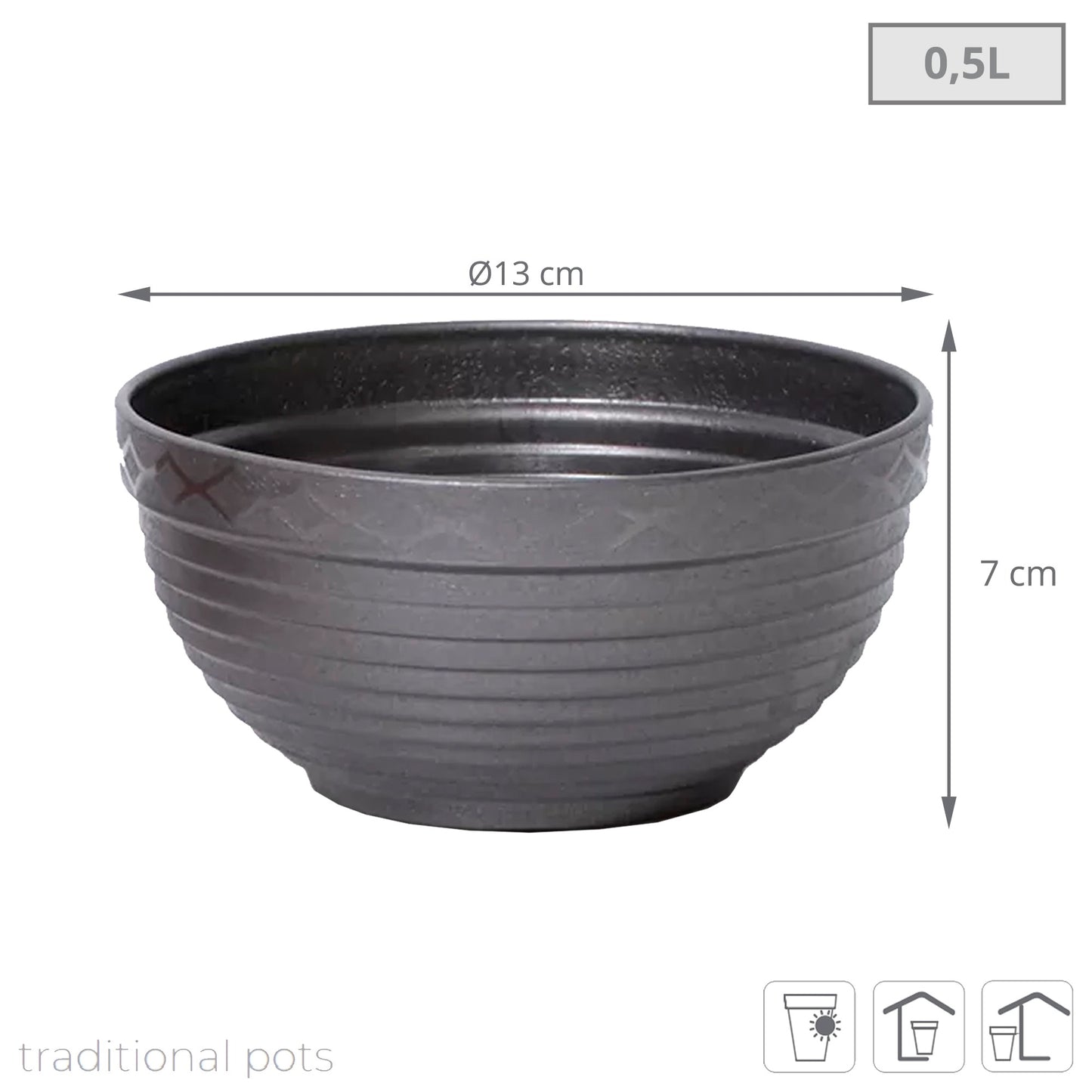 Maceta Misa 0,5l., Dimensiones (mm) 130x130x70, Color Grafito