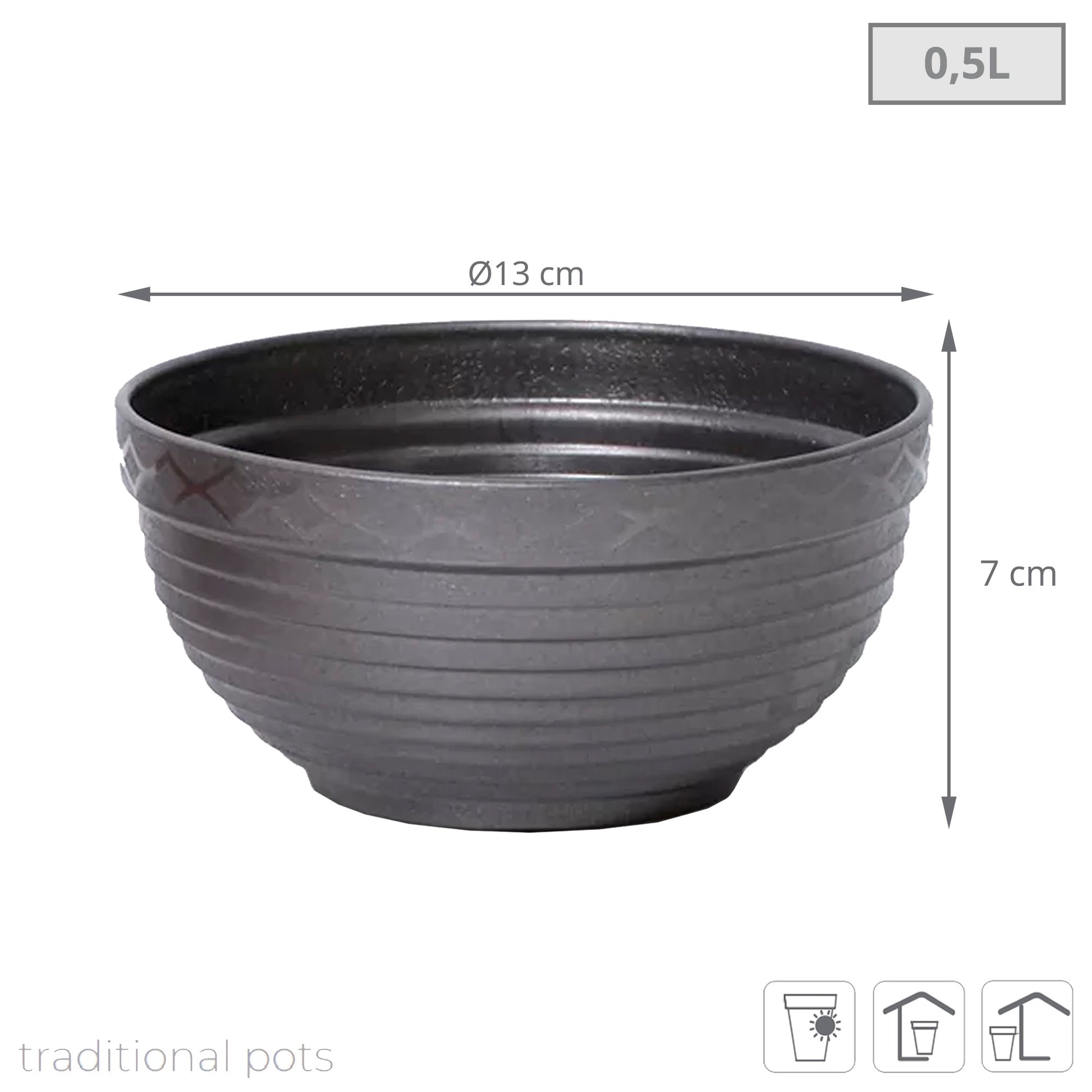 Maceta Misa 0,5l., Dimensiones (mm) 130x130x70, Color Grafito