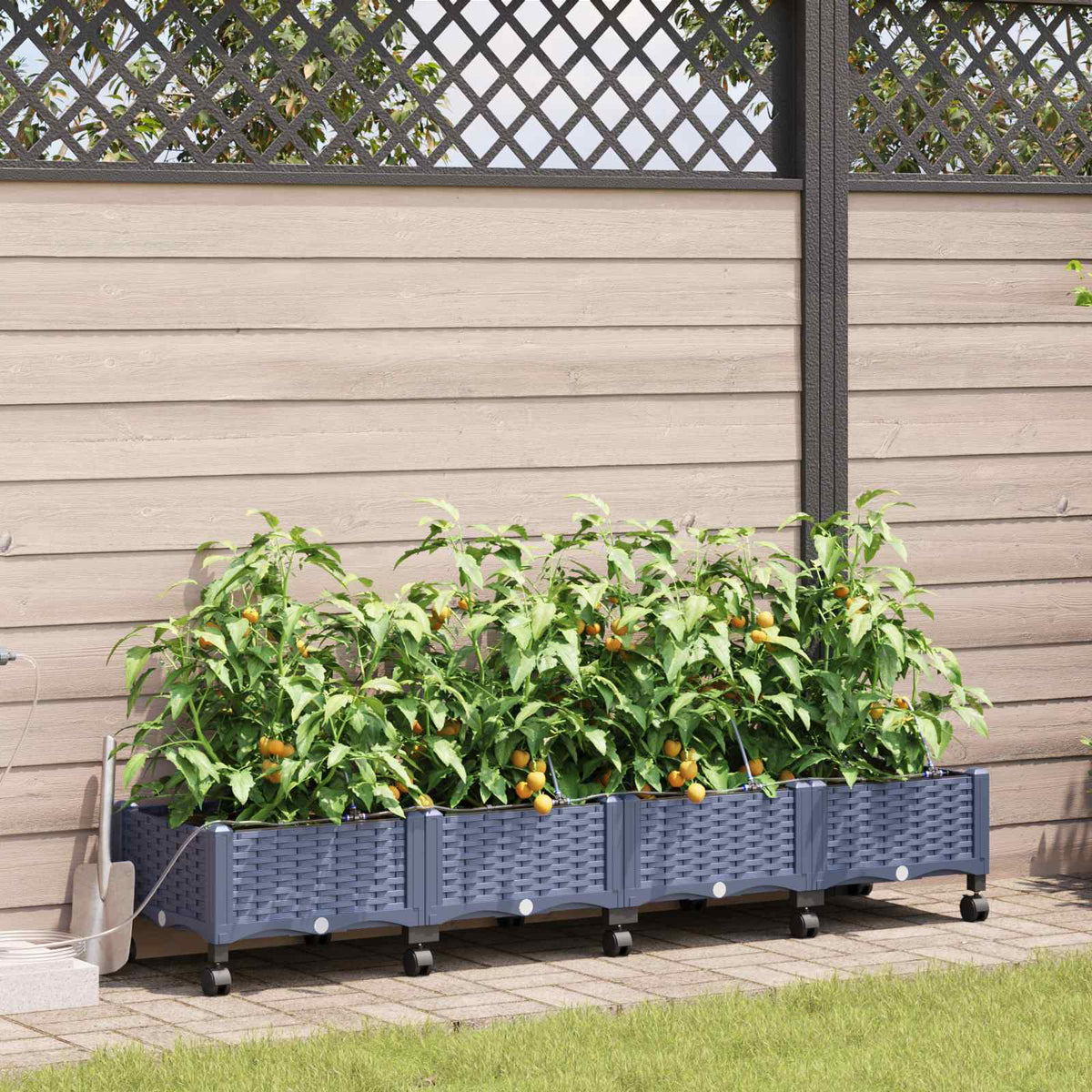 Maceta De Jardín Con Riego Y Ruedas 4 Uds. Gris Pp_1