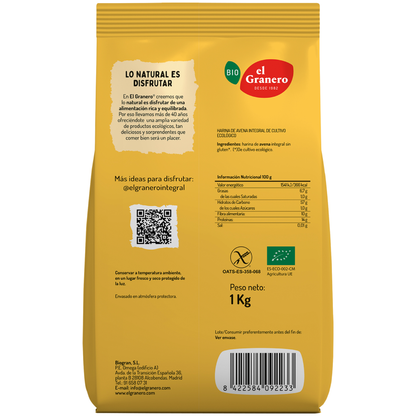 Harina de Avena Integral Sin gluten BIO El Granero 1 Kg