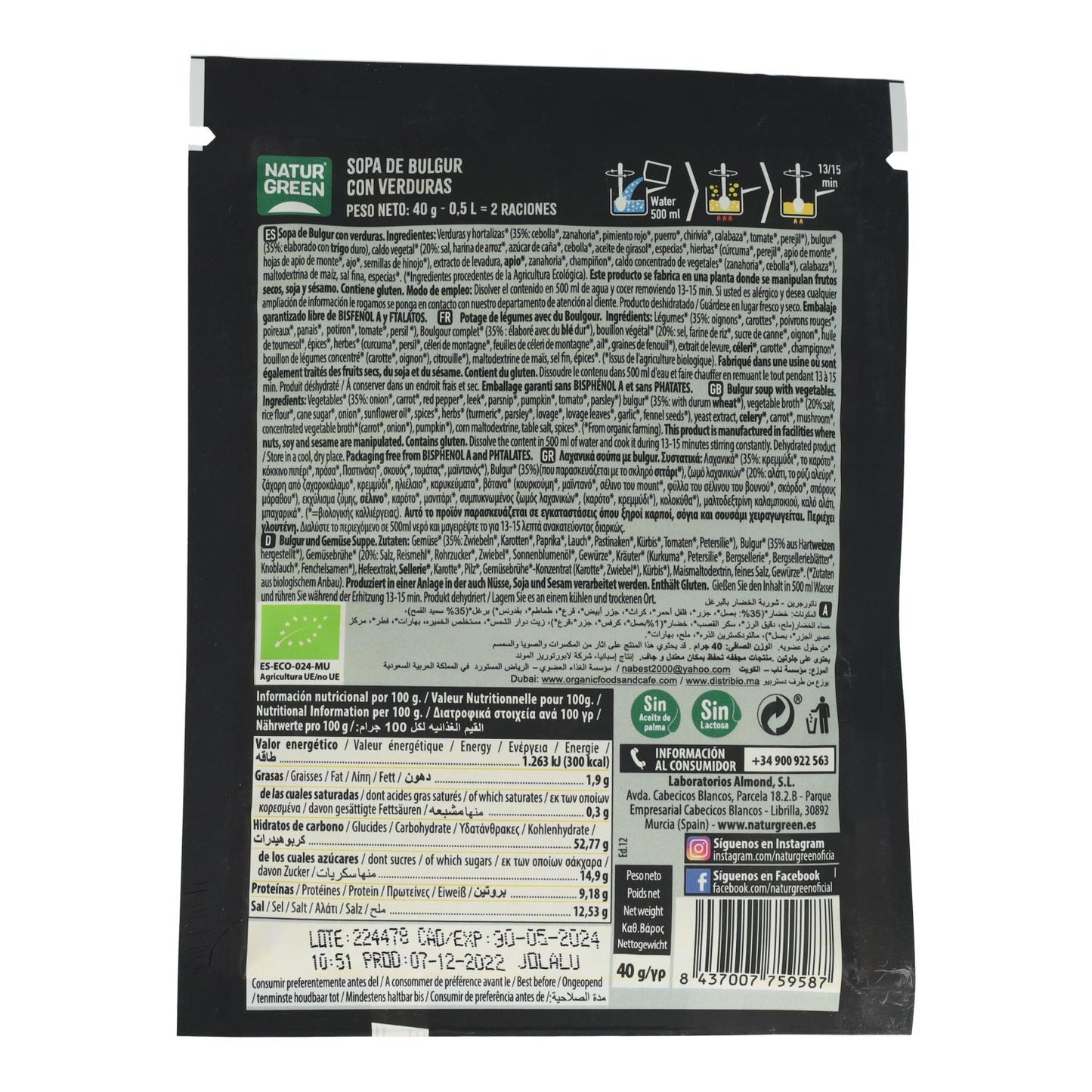 Sopa de Bulgur e Legumes Naturgreen 40g